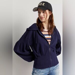 Anthropologie Maeve Cary Darted Zip-Up Hoodie Navy XL